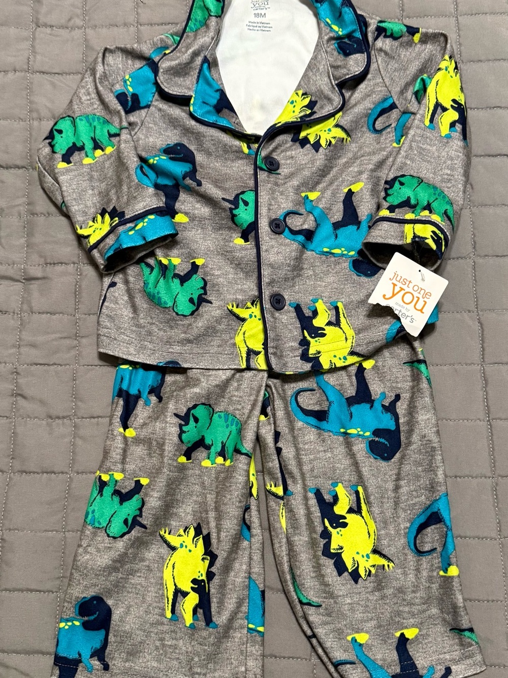 Carter's Pajama‎ Set 18M Gray Dinosaur Animal Print Button
